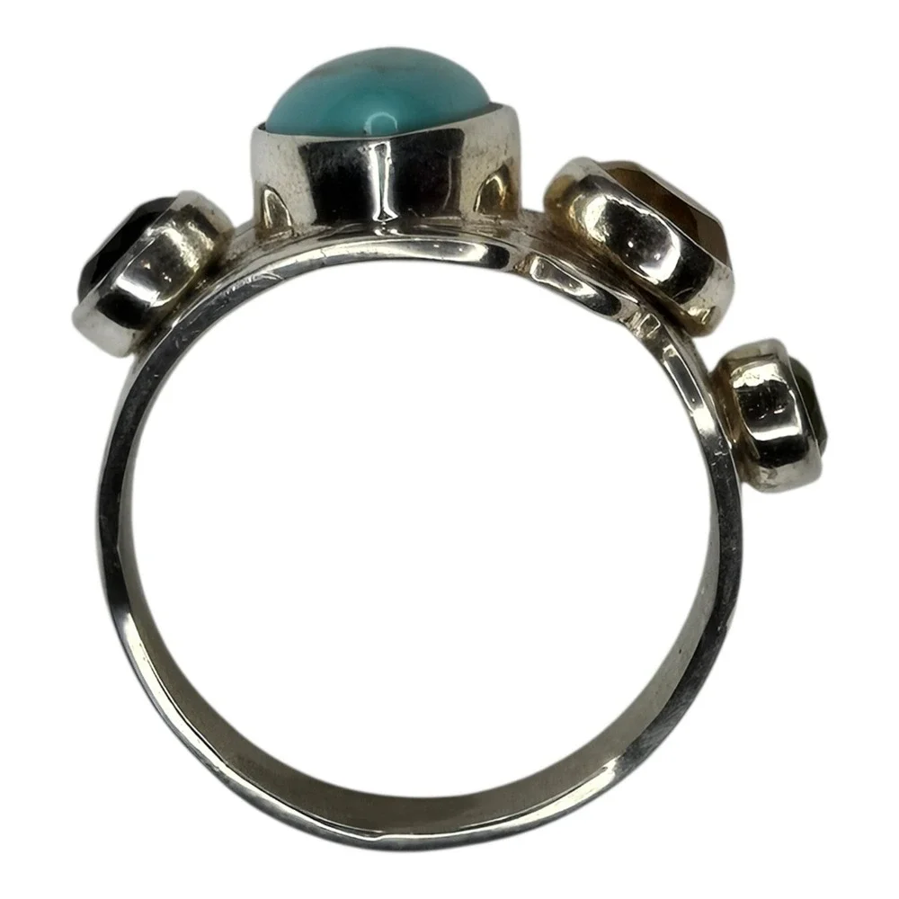 Desert Rose Trading Ring Sterling Silver Size 6.75 Turquoise Multi Gemstone Band
